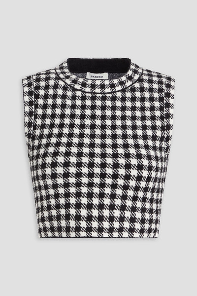  Sandro - Cropped Gingham Jacquard-knit Top - Black - 3 