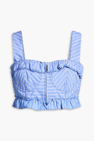  Sandro - Cropped Ruffled Striped Poplin Bustier Top - Blue - 0 