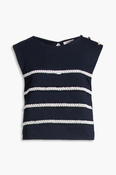  Sandro - Embellished Cotton-blend Jersey Top - Blue - 2 