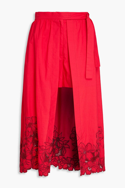  Sandro - Embroidered Cotton-blend Poplin Midi Skirt - Red - Fr 40 