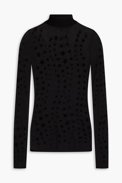  Sandro - Flocked Knitted Turtleneck Sweater - Black - 0 
