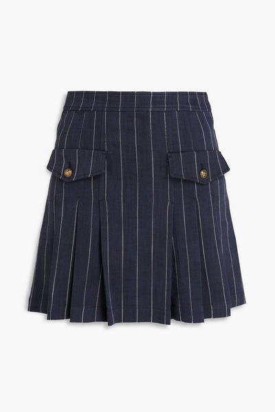  Sandro - Pleated Pinstriped Canvas Mini Skirt - Blue - Fr 34 