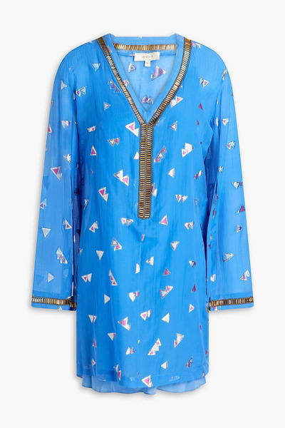  Semsem - Embellished Metallic Fil Coupé Voile Kaftan - Blue - Fr 34 