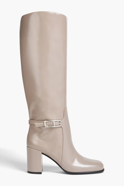  Sergio Rossi - Buckled Glossed-leather Knee Boots - Neutral - Eu 36.5 