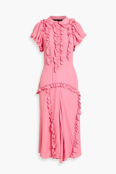  Simone Rocha - Ruffled Crepe Mid Dress - Pink - Uk 12 
