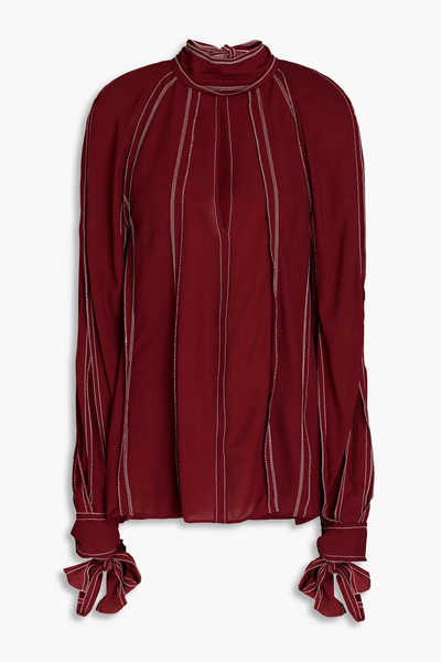  Stella Mccartney - Topstitched Cutout Crepe Blouse - Burgundy - It 38 
