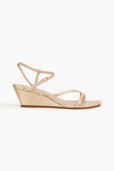  Stuart Weitzman - Oasis 50 Metallic Woven Wedge Slingback Sandals - Metallic - Us 8 