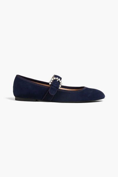  Stuart Weitzman - Piper Pearl-embellished Suede Mary Jane Flats - Blue - Us 9 
