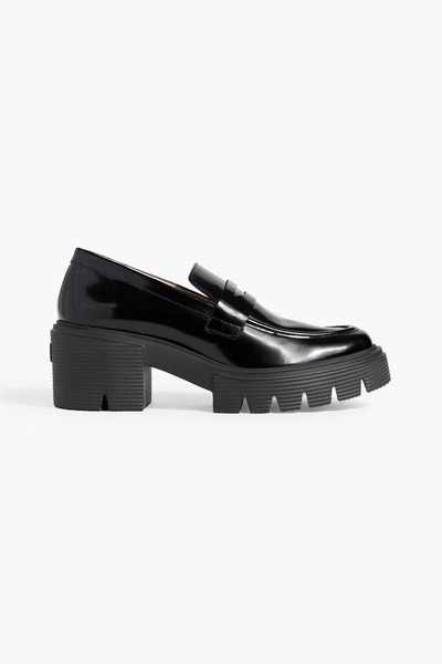  Stuart Weitzman - Soho Glossed-leather Platform Loafers - Black - Us 10 