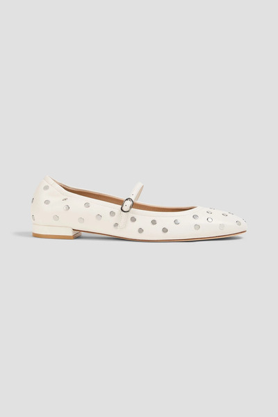  Stuart Weitzman - Studded Leather Mary Jane Flats - White - Us 7.5 