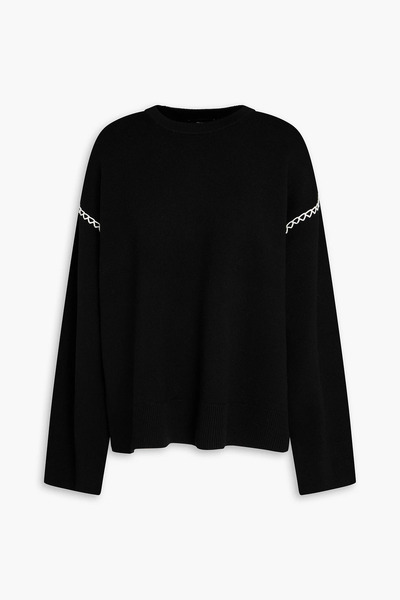  Theory - Embroidered Merino Wool-blend Sweater - Black - M 