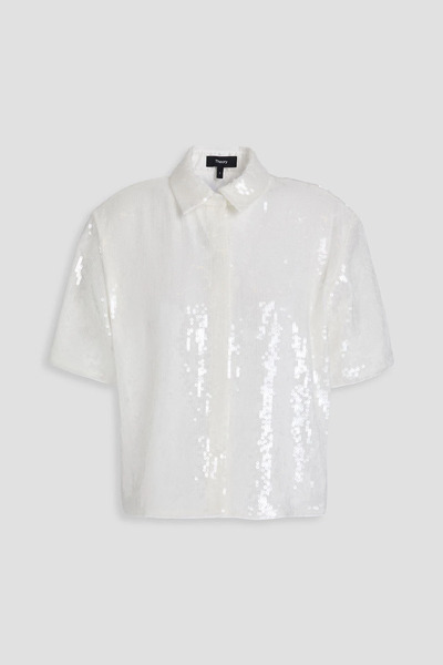  Theory - Sequined Satin Shirt - White - S 