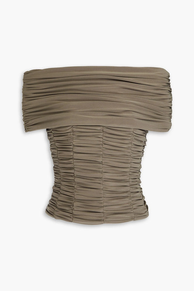  Tibi - Off-the-shoulder Convertible Ruched Jersey Top - Green - Us 0 