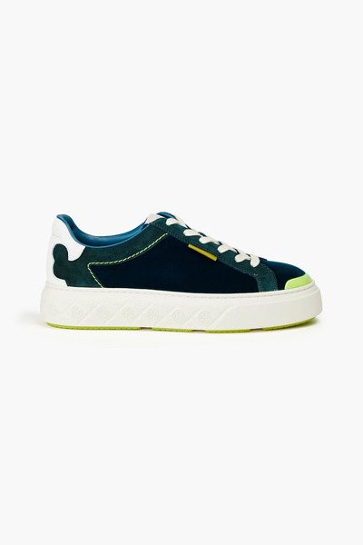  Tory Burch - Ladybug Velvet And Pebbled-leather Sneakers - Blue - Us 6 