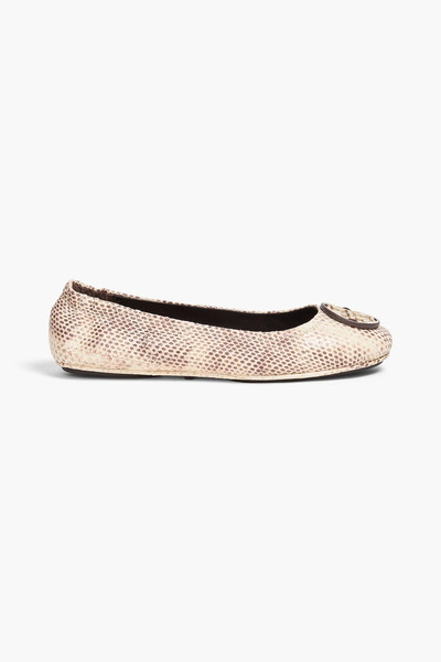  Tory Burch - Minnie Embellished Snake-effect Leather Ballet Flats - Animal Print - Us 5 