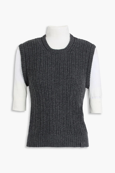  Victoria Beckham - Layered Ribbed Wool-blend Turtleneck Sweater - Gray - L 
