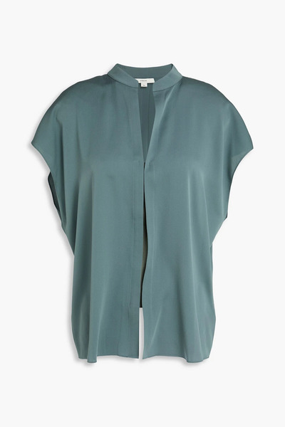  Vince. - Pleated Silk-blend Top - Blue - Xs 