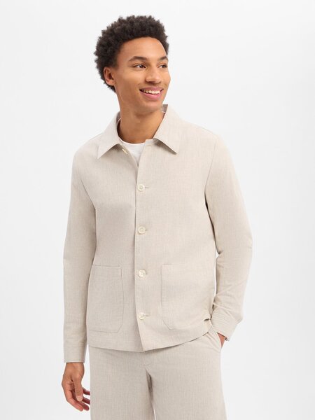  Finshley & Harding London Męska Kurtka Modułowa Z Zawartością Lnu - Logan Mężczyźni Comfort Fit Bawełna Beżowy, 46 