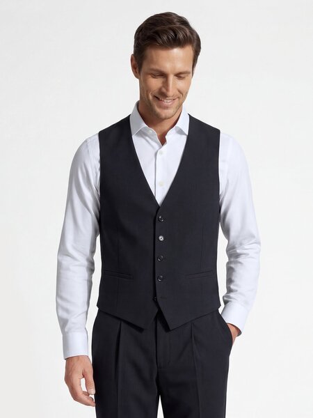  Finshley & Harding London Męska Modułowa Kamizelka Garniturowa - Wesdon Mężczyźni Slim Fit Sztuczne Włókno Niebieski, 42 