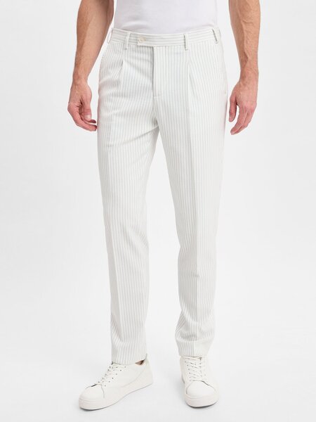  Finshley & Harding London Męskie Spodnie Garniturowe - Hudson Mężczyźni Comfort Fit Wiskoza Biały|niebieski, 44 