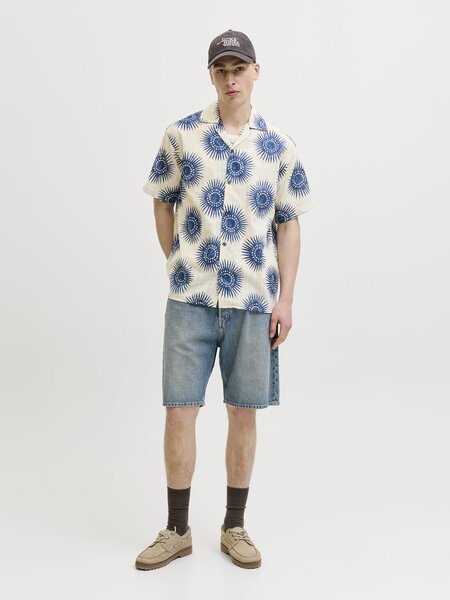  Jack & Jones Męska Koszulka Z Krótkim Rękawem - Jprblubilbao Mężczyźni Comfort Fit Bawełna (100%) Niebieski|biały, S 
