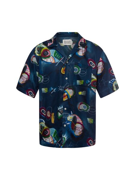  Scotch & Soda Męska Koszulka Z Krótkim Rękawem Mężczyźni Comfort Fit Lyocell Niebieski|wielokolorowy, Xl 