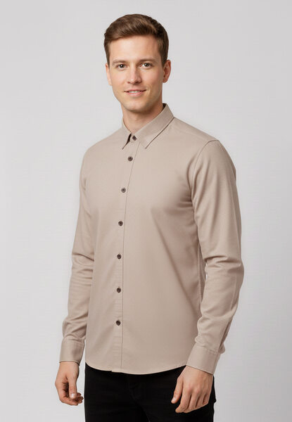  Volcano Beżowa Koszula, Slim Fit, K-tanalo 
